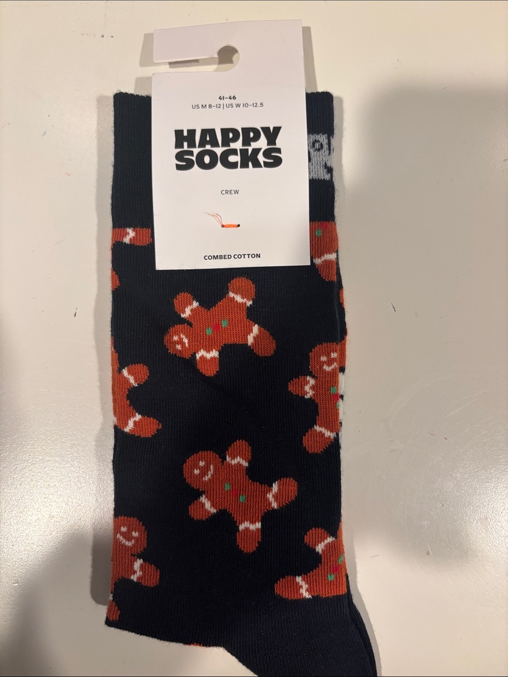 Happy Socks Navy Socks with Orange Gingerbread Pattern